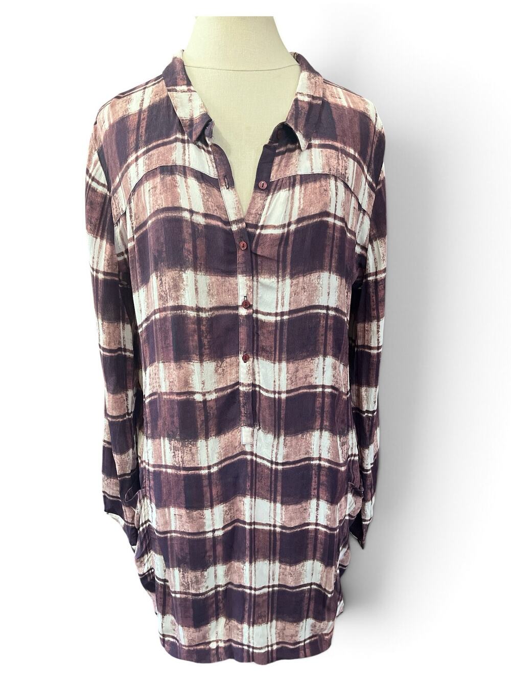 Garnet Hill Tunic/Dress-Sz 14-6 Button Panel-Brown/Dk Purple-L Sleeve-11